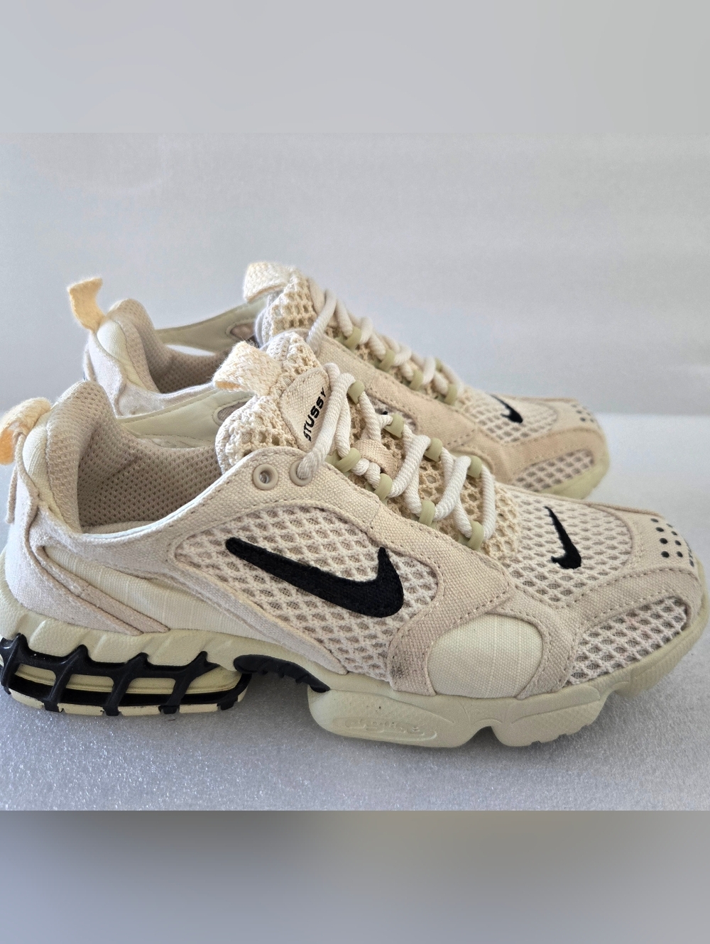 Nike Beige Mesh Running Sneakers with Black Swoosh
